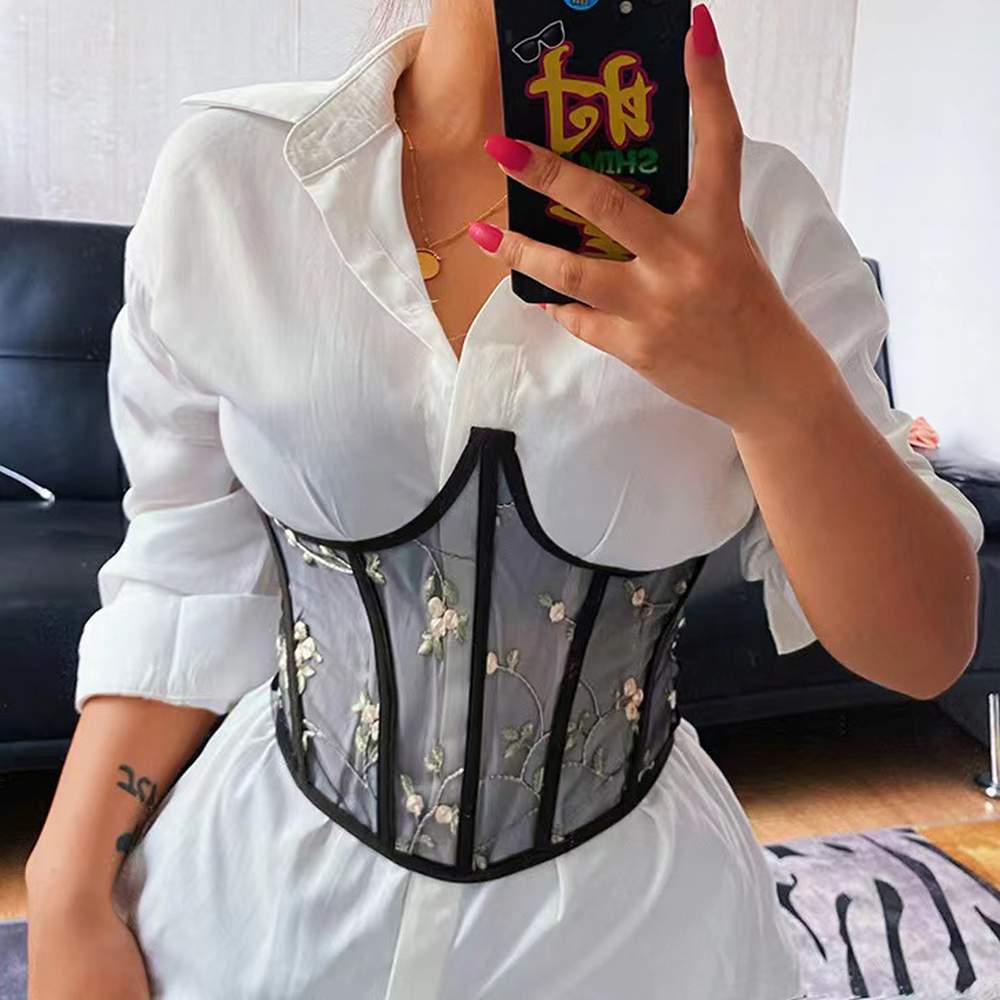 Zac's Alter Ego - Floral Print Lace Underbust Corset Taillengürtel - Schwarz
